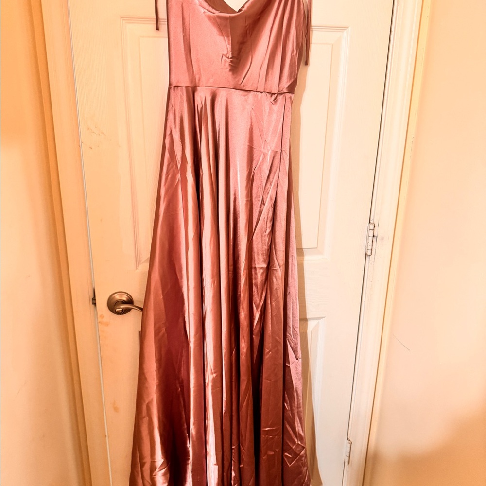 Elegant Pink Satin Prom Dress